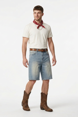 Men's Western Vintage Stretch Solid Denim Shorts