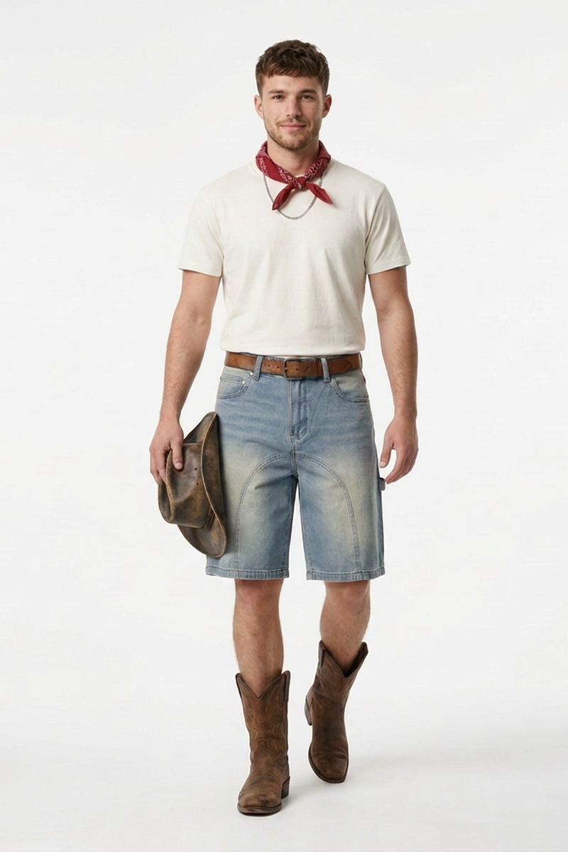 Men's Western Vintage Stretch Solid Denim Shorts