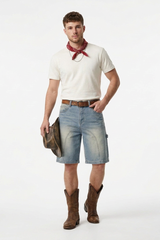Men's Western Vintage Stretch Solid Denim Shorts