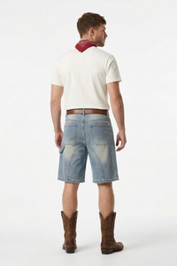 Men's Western Vintage Stretch Solid Denim Shorts