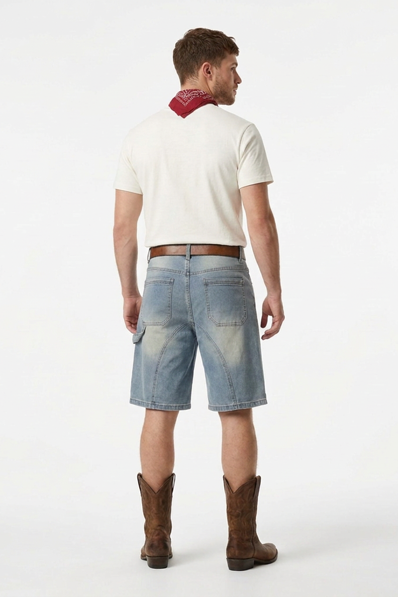 Men's Western Vintage Stretch Solid Denim Shorts
