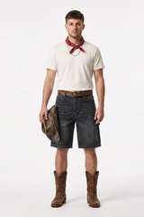 Men's Western Vintage Stretch Solid Denim Shorts