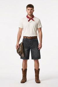 Men's Western Vintage Stretch Solid Denim Shorts