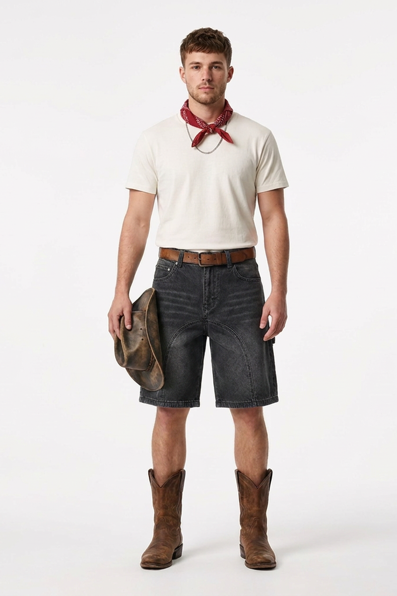 Men's Western Vintage Stretch Solid Denim Shorts