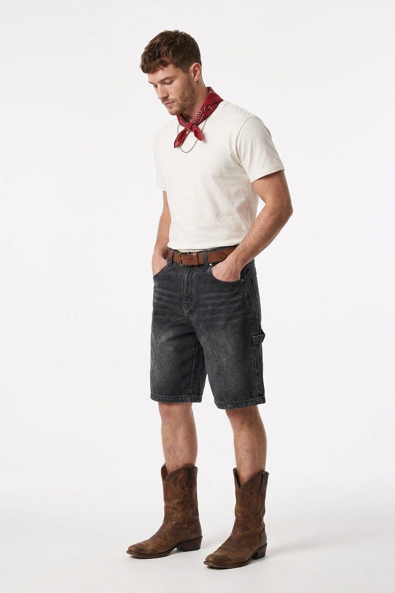 Men's Western Vintage Stretch Solid Denim Shorts