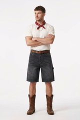 Men's Western Vintage Stretch Solid Denim Shorts