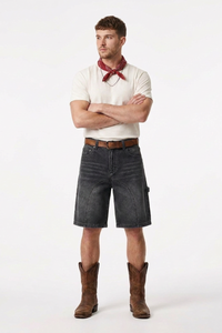 Men's Western Vintage Stretch Solid Denim Shorts