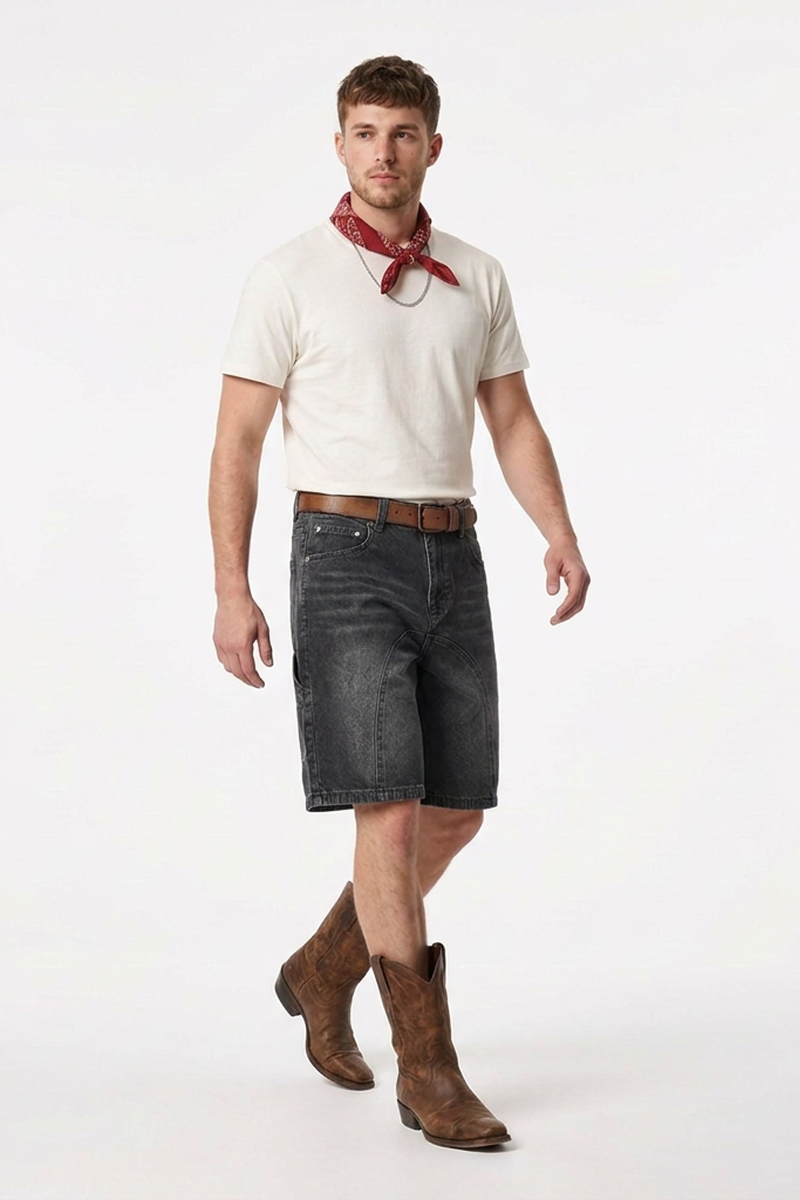 Men's Western Vintage Stretch Solid Denim Shorts