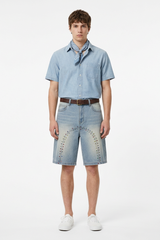 Men's Streetwear Colorful Stud Trim Stretch Denim Shorts