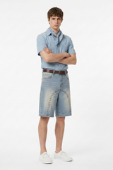 Men's Streetwear Colorful Stud Trim Stretch Denim Shorts