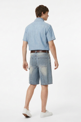 Men's Streetwear Colorful Stud Trim Stretch Denim Shorts
