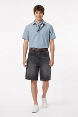 Men's Streetwear Colorful Stud Trim Stretch Denim Shorts