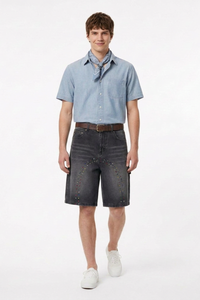 Men's Streetwear Colorful Stud Trim Stretch Denim Shorts
