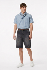 Men's Streetwear Colorful Stud Trim Stretch Denim Shorts