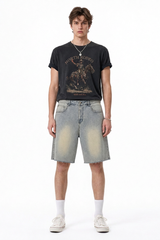 Men's Relaxed Fit Frayed Hem Stretch Denim Shorts