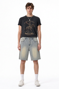 Men's Relaxed Fit Frayed Hem Stretch Denim Shorts