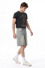Men's Relaxed Fit Frayed Hem Stretch Denim Shorts