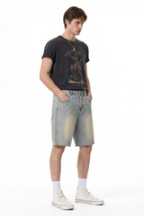 Men's Relaxed Fit Frayed Hem Stretch Denim Shorts