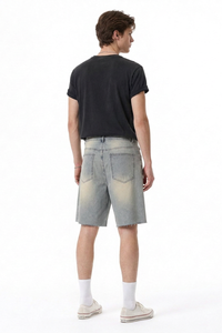 Men's Relaxed Fit Frayed Hem Stretch Denim Shorts