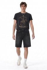 Men's Relaxed Fit Frayed Hem Stretch Denim Shorts