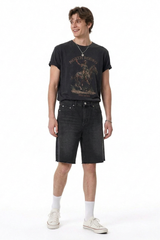 Men's Relaxed Fit Frayed Hem Stretch Denim Shorts