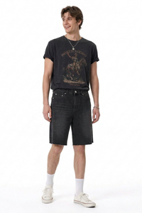 Men's Relaxed Fit Frayed Hem Stretch Denim Shorts