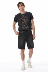 Men's Relaxed Fit Frayed Hem Stretch Denim Shorts
