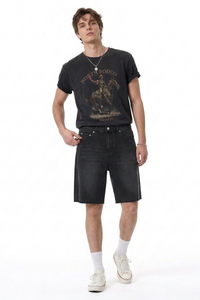 Men's Relaxed Fit Frayed Hem Stretch Denim Shorts