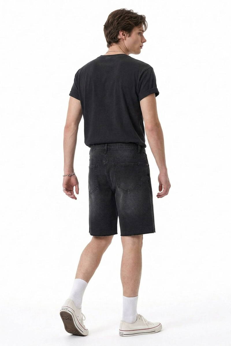 Men's Relaxed Fit Frayed Hem Stretch Denim Shorts