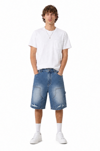 Men's Vintage Wash Ripped Relaxed Denim Shorts