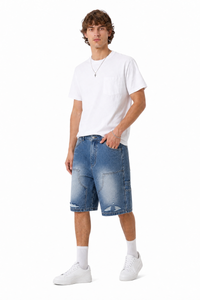Men's Vintage Wash Ripped Relaxed Denim Shorts