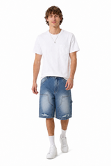Men's Vintage Wash Ripped Relaxed Denim Shorts