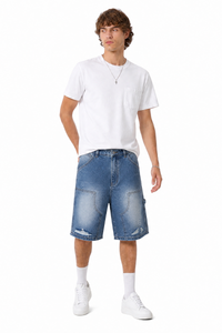 Men's Vintage Wash Ripped Relaxed Denim Shorts