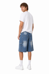 Men's Vintage Wash Ripped Relaxed Denim Shorts