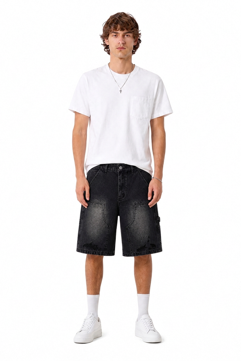 Men's Vintage Wash Ripped Relaxed Denim Shorts