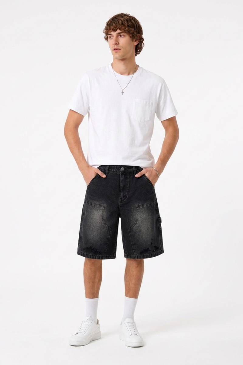Men's Vintage Wash Ripped Relaxed Denim Shorts