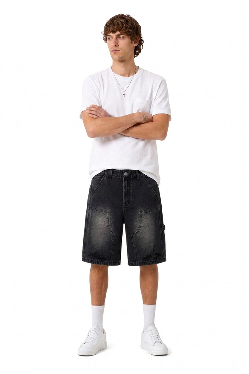 Men's Vintage Wash Ripped Relaxed Denim Shorts