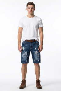 Men's Blue Distressed Ripped Denim Shorts