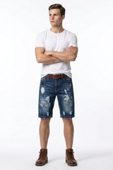 Men's Blue Distressed Ripped Denim Shorts
