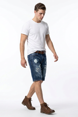 Men's Blue Distressed Ripped Denim Shorts