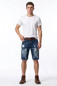 Men's Blue Distressed Ripped Denim Shorts