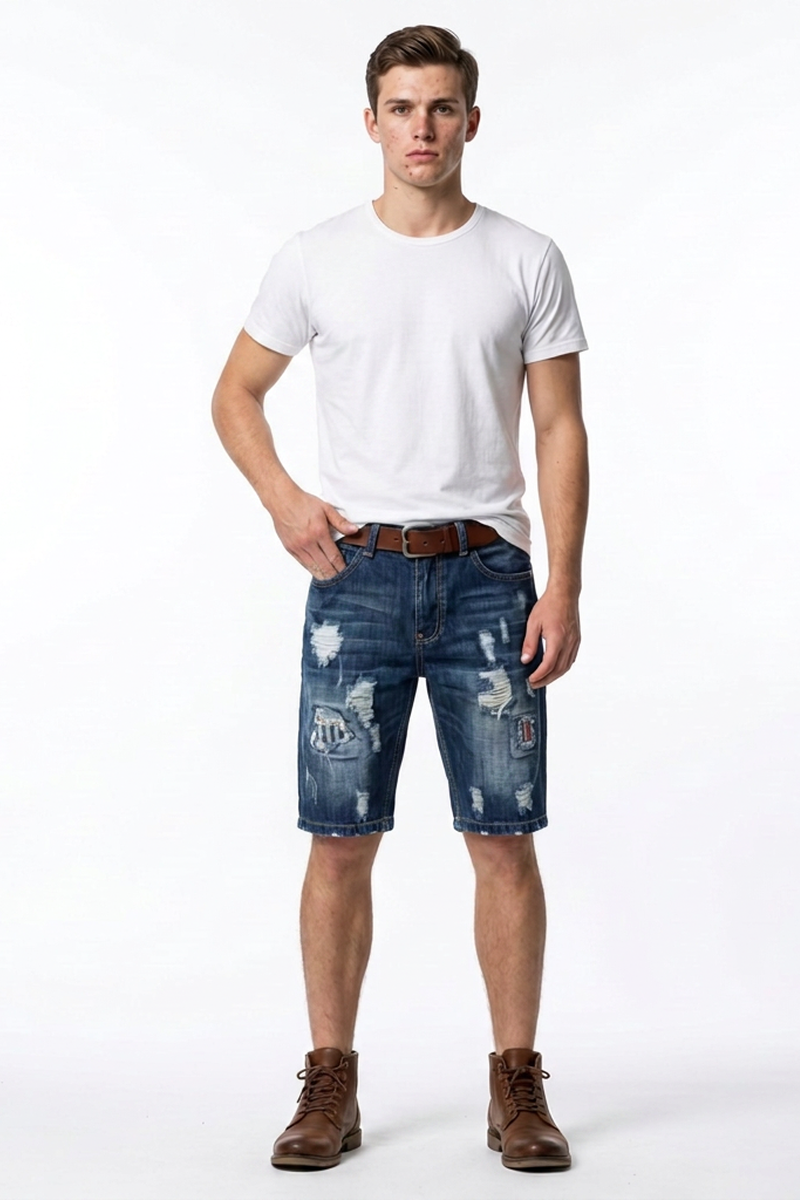 Men's Blue Distressed Ripped Denim Shorts