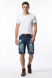 Men's Blue Distressed Ripped Denim Shorts
