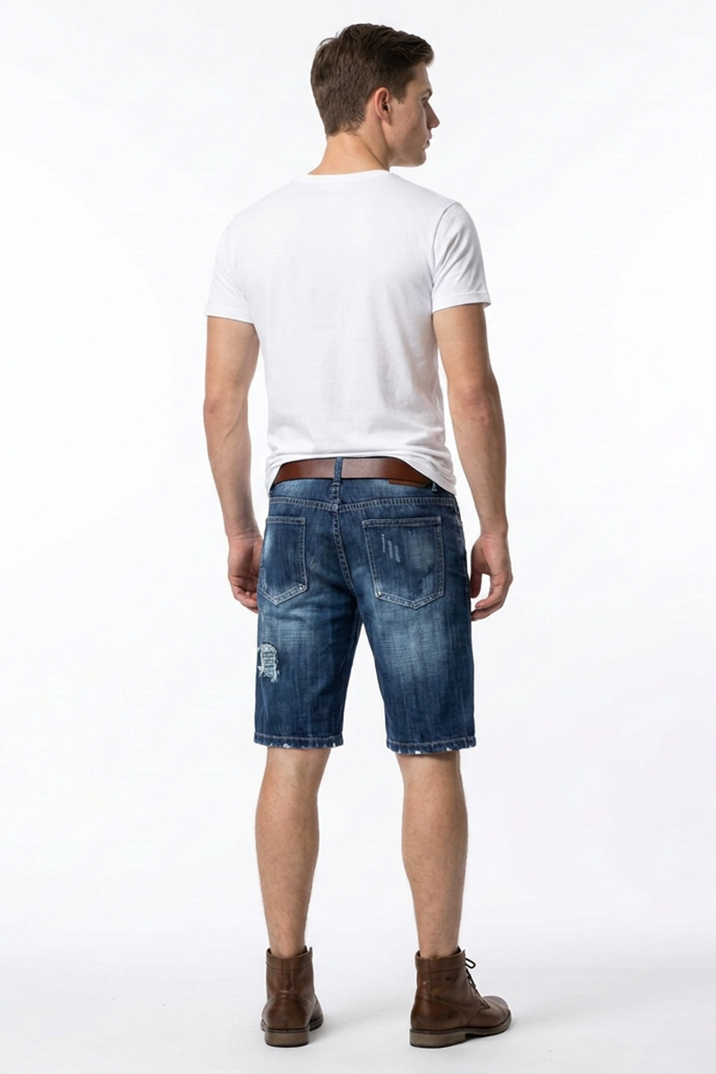 Men's Blue Distressed Ripped Denim Shorts
