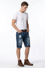 Men's Blue Distressed Ripped Denim Shorts