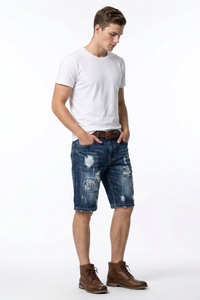 Men's Blue Distressed Ripped Denim Shorts