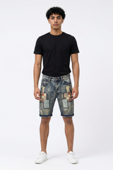 Men's Summer Vintage Patchwork Color Block Denim Shorts