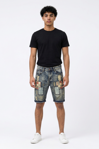 Men's Summer Vintage Patchwork Color Block Denim Shorts