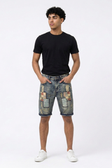 Men's Summer Vintage Patchwork Color Block Denim Shorts