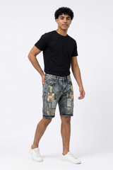 Men's Summer Vintage Patchwork Color Block Denim Shorts
